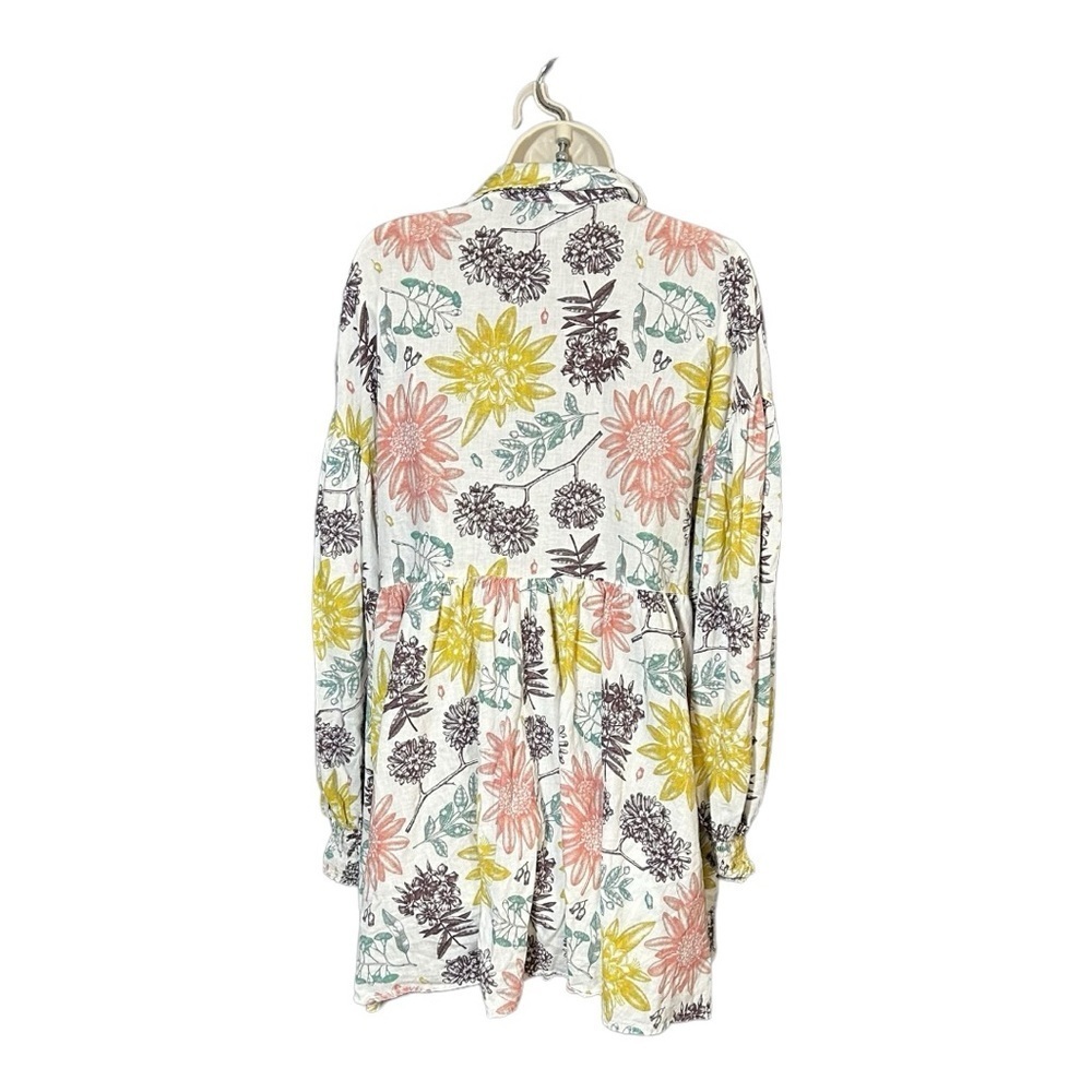 Aura Ivory Floral Print Swing Linen Dress Large - Picture 8 of 10